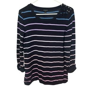 Talbots Women's Long Sleeve Sweater Navy with Pink,  blue, and Purple Stripes